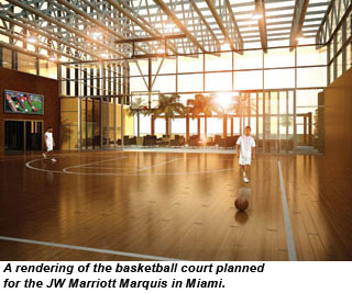 Rendering of the basketball court at the JW Marriott Marquis Miami